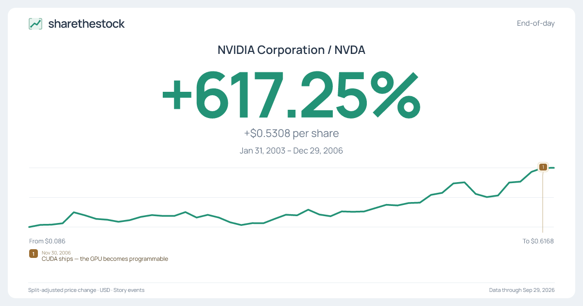 Share card for NVDA: +617.25% Jan 2003 – Dec 2006
